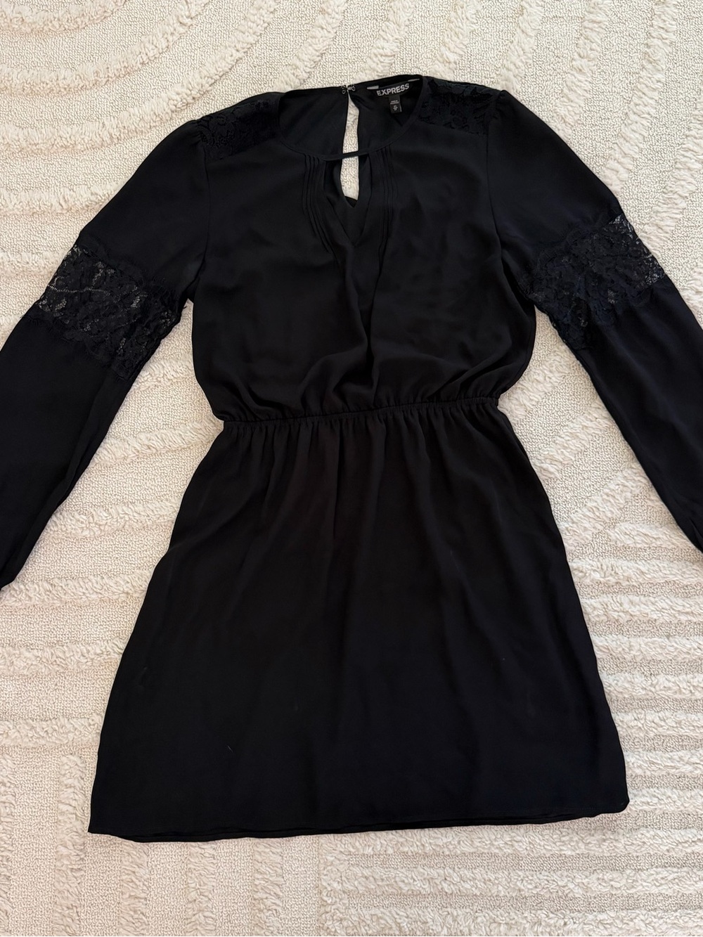 Express Long Sleeve Black Dress With Lace Detail And Keyhole Front Size XS